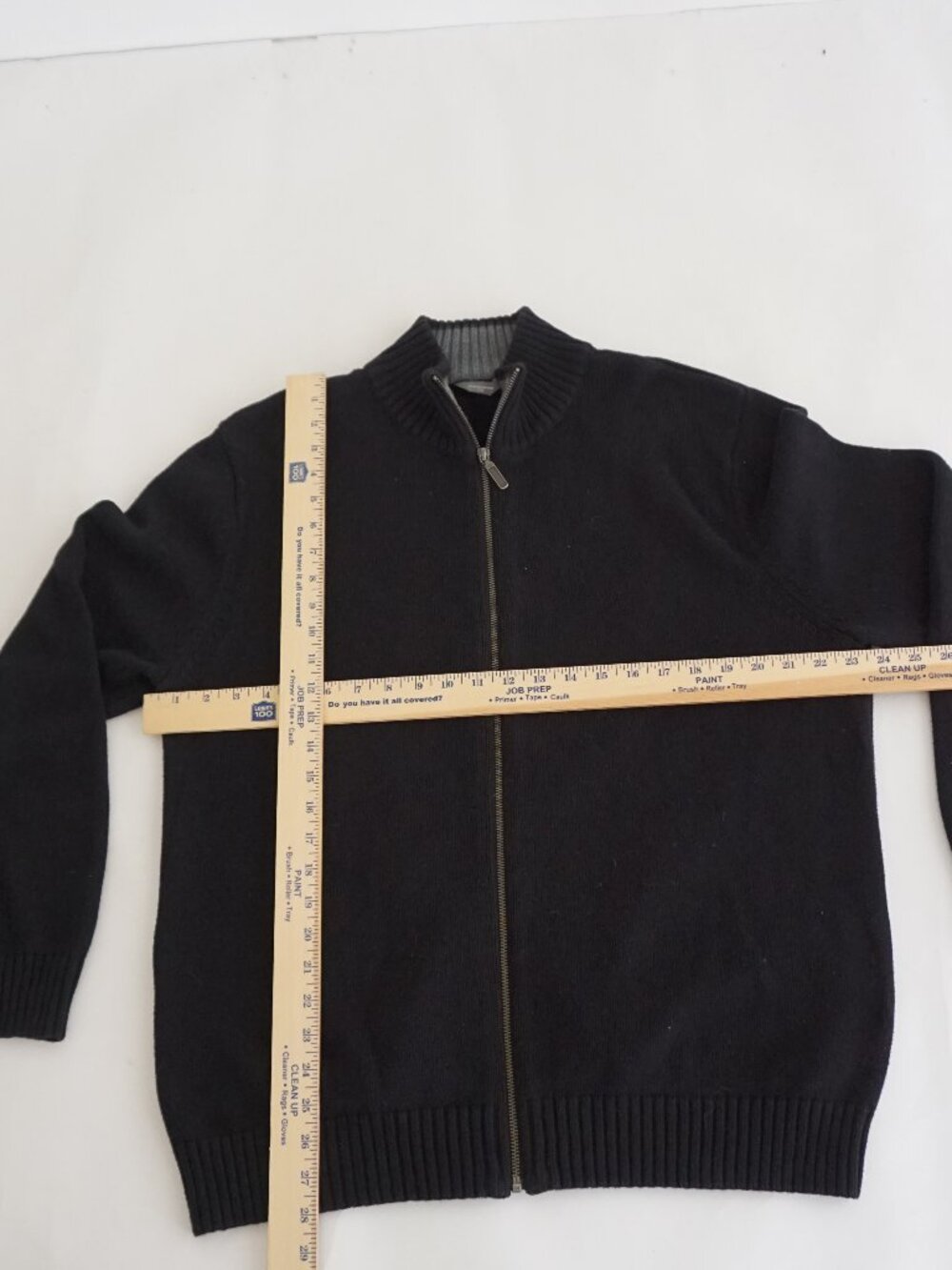Vintage Denver Hayes Black Full Zip Knit Sweater Ribbed Collar Minimal Classic L - Picture 3 of 10